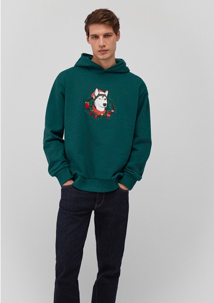 Yılbaşı Köpek Baskılı Yeşil Sweatshirt 0S10296-81962