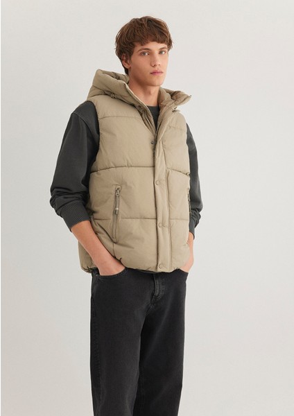 Kapüşonlu Bej Şişme Yelek 0110306-86749