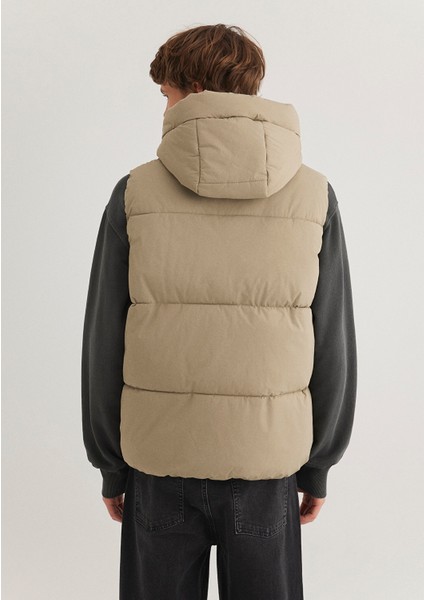 Kapüşonlu Bej Şişme Yelek 0110306-86749
