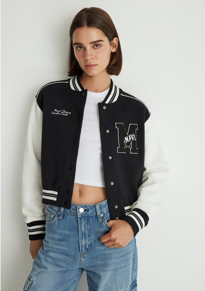 M Logo Patchli Siyah Bomber Ceket 1110636-900