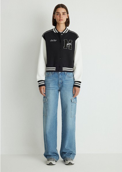 M Logo Patchli Siyah Bomber Ceket 1110636-900