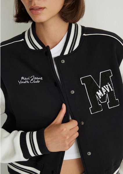 M Logo Patchli Siyah Bomber Ceket 1110636-900