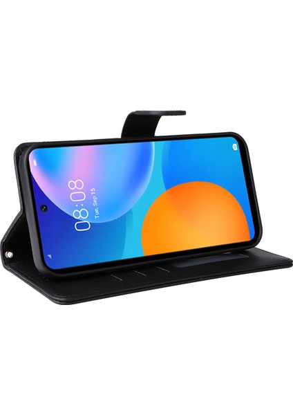 Huawei P Smart 2021 Için El Kayışı ve Kart Yuvalı Premium Deri Cüzdan Kılıf-Siyah (Yurt Dışından) fiyatları