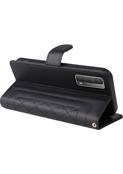 Huawei P Smart 2021 Için El Kayışı ve Kart Yuvalı Premium Deri Cüzdan Kılıf-Siyah (Yurt Dışından) modelleri