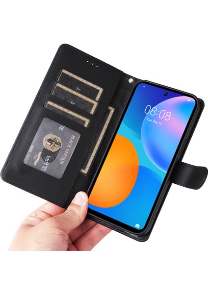 Huawei P Smart 2021 Için El Kayışı ve Kart Yuvalı Premium Deri Cüzdan Kılıf-Siyah (Yurt Dışından) indirimleri
