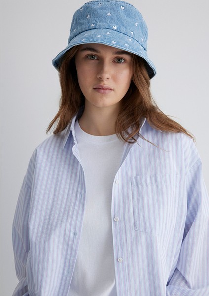 Kalp Nakışlı Denim Bucket Şapka 1913100-82324