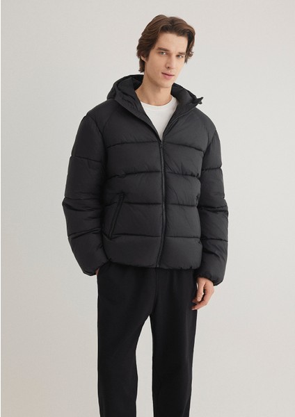 Kapüşonlu Siyah Şişme Mont 0110581-900