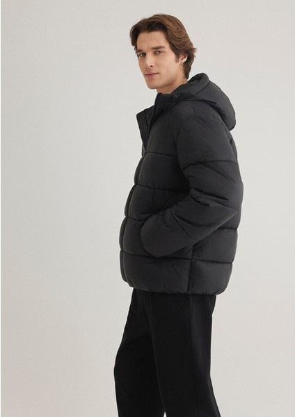 Kapüşonlu Siyah Şişme Mont 0110581-900