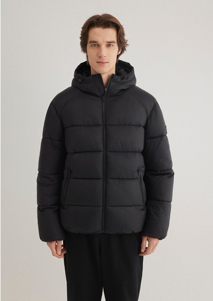 Kapüşonlu Siyah Şişme Mont 0110581-900