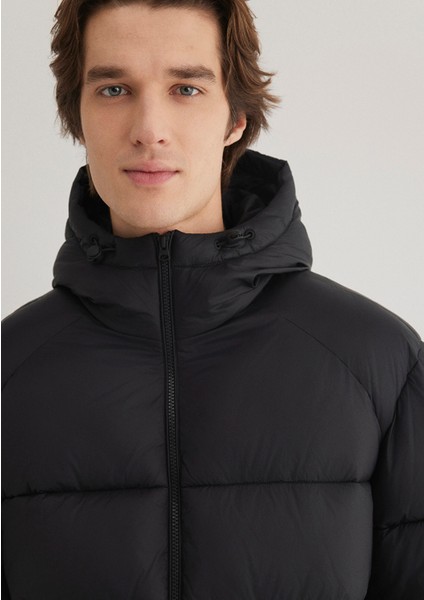 Kapüşonlu Siyah Şişme Mont 0110581-900