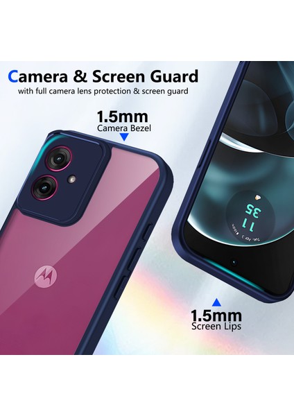 Motorola Moto G14,IÇIN Eabhulie Kılıf, Kamera Lens Korumalı Hibrit 2'si 1 Arada Şeffaf Kılıf-Blue (Yurt Dışından) modelleri