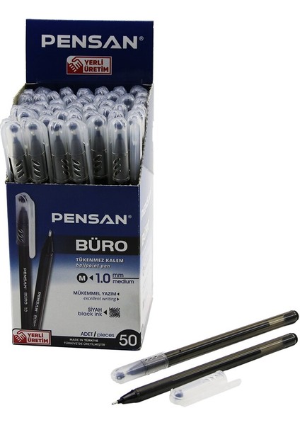 50 Adet Pensan Büro Siyah Tükenmez Kalem M-Medium - 1.0mm Uç (5224)