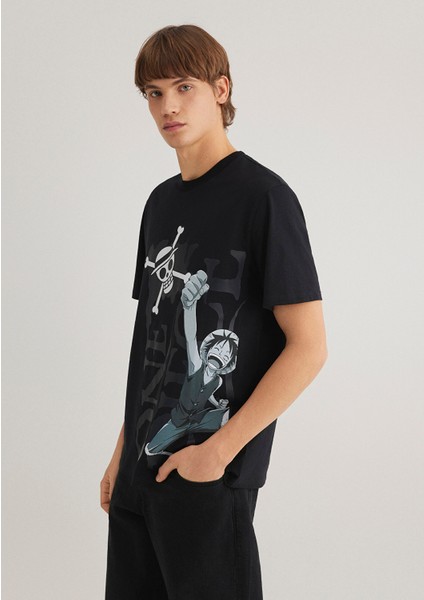 One Piece Baskılı Siyah Tişört 0612564-900