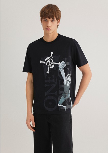 One Piece Baskılı Siyah Tişört 0612564-900