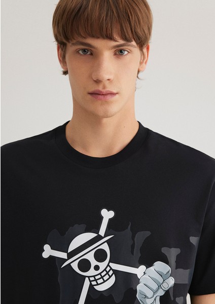 One Piece Baskılı Siyah Tişört 0612564-900