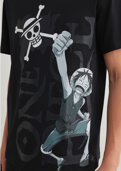 One Piece Baskılı Siyah Tişört 0612564-900