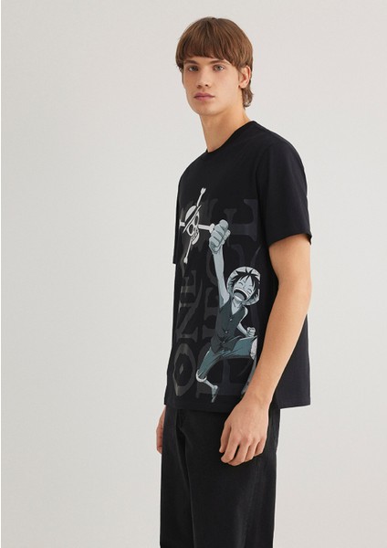 One Piece Baskılı Siyah Tişört 0612564-900