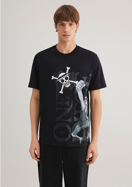 One Piece Baskılı Siyah Tişört 0612564-900