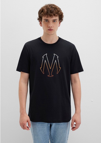 Mavi Logo Baskılı Siyah Tişört 0610635-900