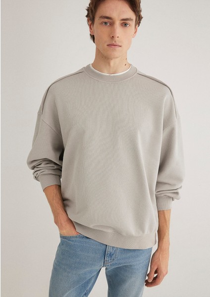 Dikiş Detaylı Gri Basic Sweatshirt 0S10314-82577