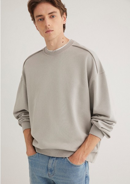 Dikiş Detaylı Gri Basic Sweatshirt 0S10314-82577