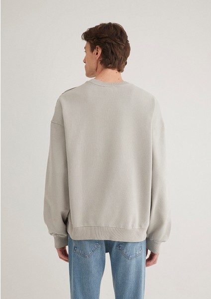 Dikiş Detaylı Gri Basic Sweatshirt 0S10314-82577