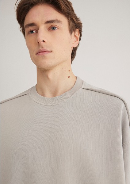 Dikiş Detaylı Gri Basic Sweatshirt 0S10314-82577