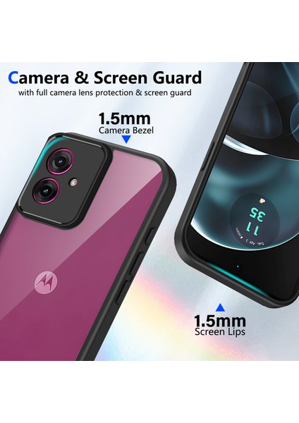 Motorola Moto G14,IÇIN Eabhulie Kılıf, Kamera Lens Korumalı Hibrit 2'si 1 Arada Şeffaf Kılıf-Siyah (Yurt Dışından) modelleri