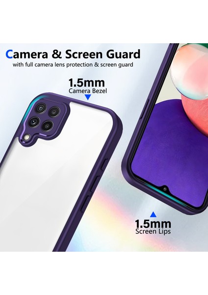 Samsung Galaxy A22 4g,için Eabhulie Kılıf, Kamera Lens Korumalı Hibrit 2'si 1 Arada Şeffaf Kılıf-Mor (Yurt Dışından) modelleri