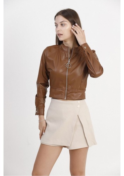 Taba Kadın Deri Crop Ceket Halka Detaylı fiyatları