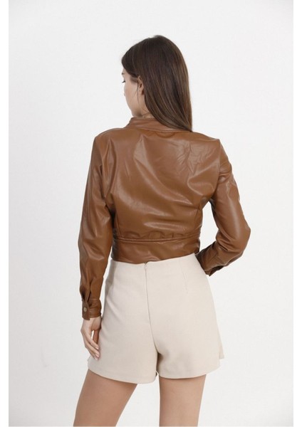 Taba Kadın Deri Crop Ceket Halka Detaylı indirimleri