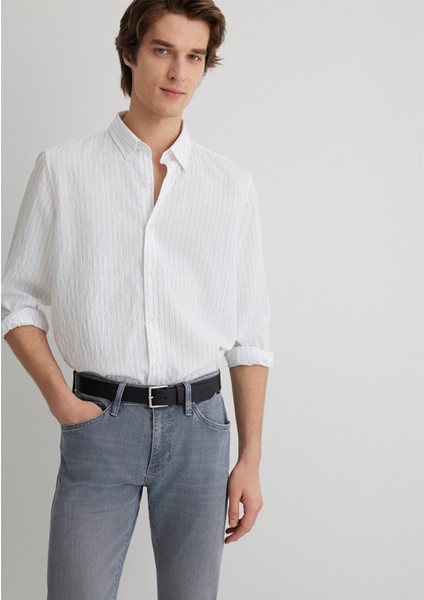 Çizgili Modal Beyaz Gömlek 0211446-900
