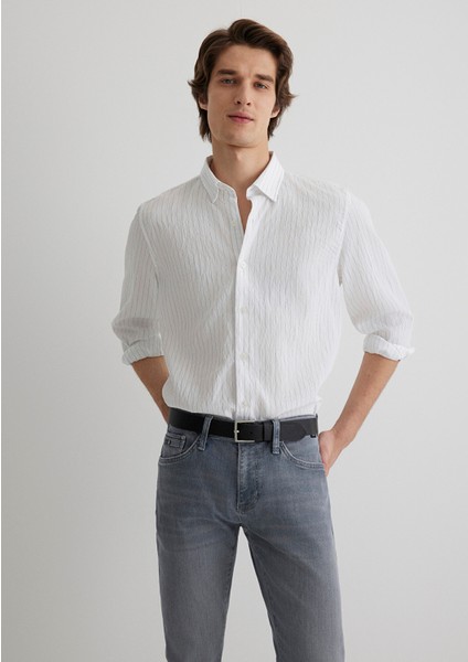 Çizgili Modal Beyaz Gömlek 0211446-900