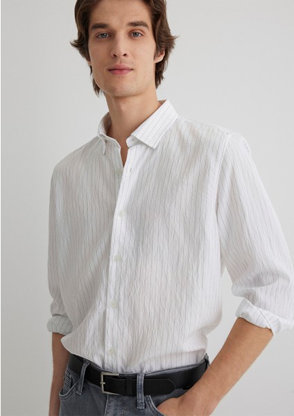 Çizgili Modal Beyaz Gömlek 0211446-900