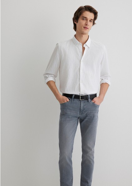 Çizgili Modal Beyaz Gömlek 0211446-900