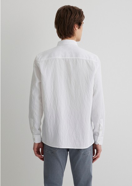 Çizgili Modal Beyaz Gömlek 0211446-900