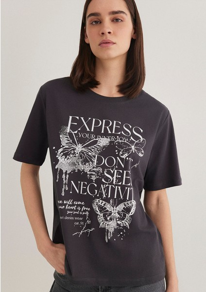 Baskılı Antrasit Tişört 1612978-86952