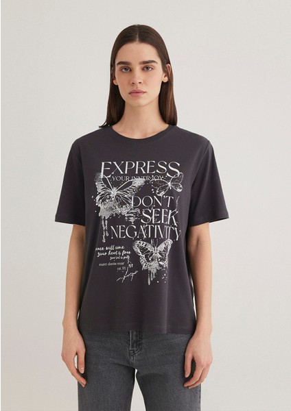 Baskılı Antrasit Tişört 1612978-86952