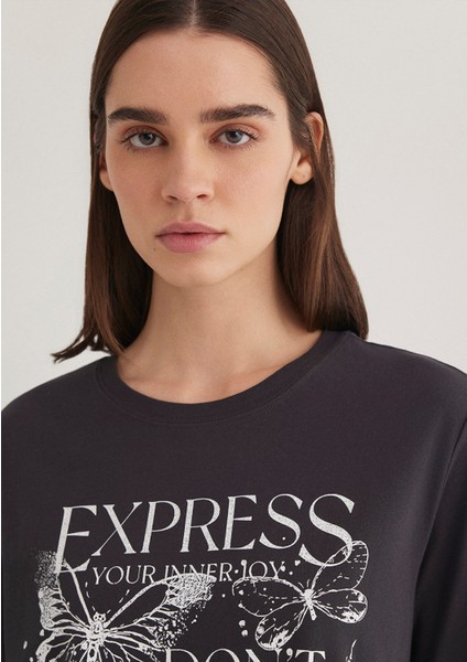 Baskılı Antrasit Tişört 1612978-86952