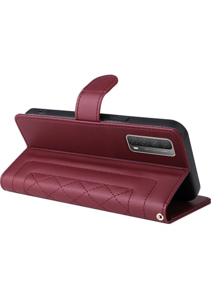 Huawei P Smart 2021 Için El Kayışı ve Kart Yuvalı Premium Deri Cüzdan Kılıf-Kırmızı (Yurt Dışından) modelleri