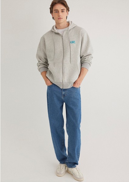 Mavi Logo Baskılı Fermuarlı Gri Sweatshirt 0611715-80196