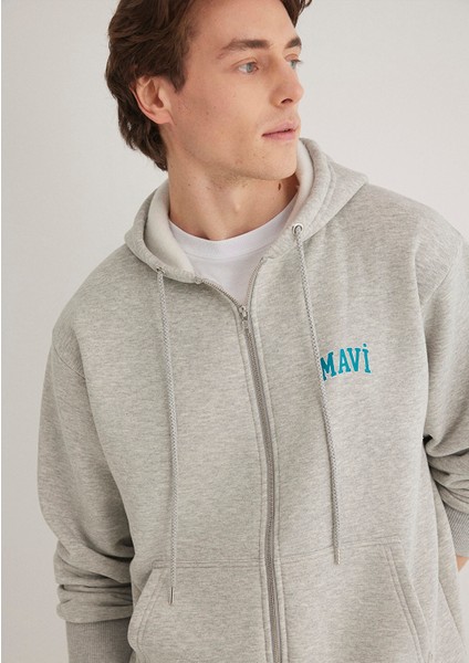 Mavi Logo Baskılı Fermuarlı Gri Sweatshirt 0611715-80196