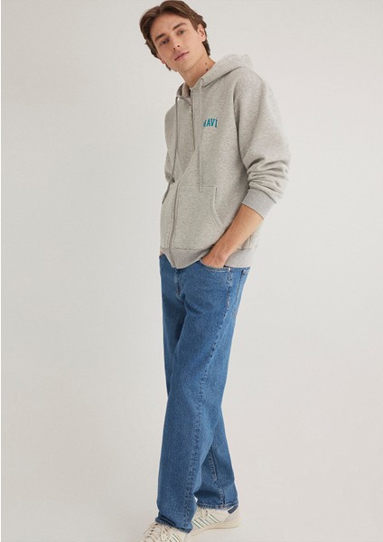 Mavi Logo Baskılı Fermuarlı Gri Sweatshirt 0611715-80196