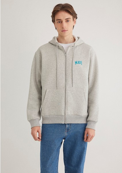 Mavi Logo Baskılı Fermuarlı Gri Sweatshirt 0611715-80196
