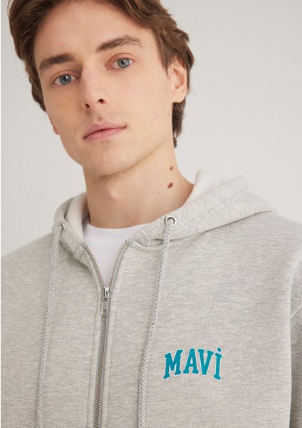 Mavi Logo Baskılı Fermuarlı Gri Sweatshirt 0611715-80196