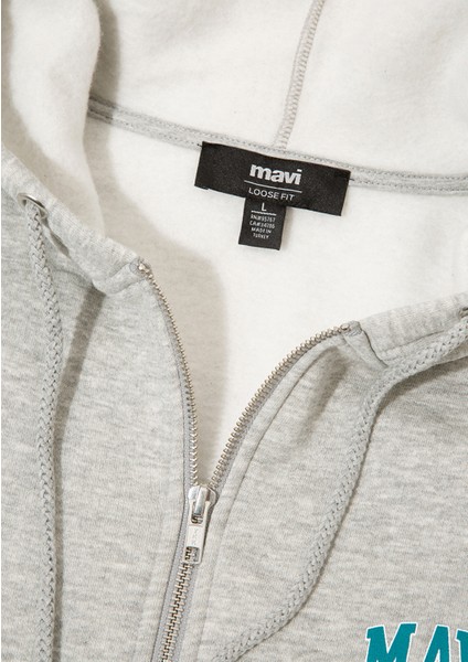 Mavi Logo Baskılı Fermuarlı Gri Sweatshirt 0611715-80196