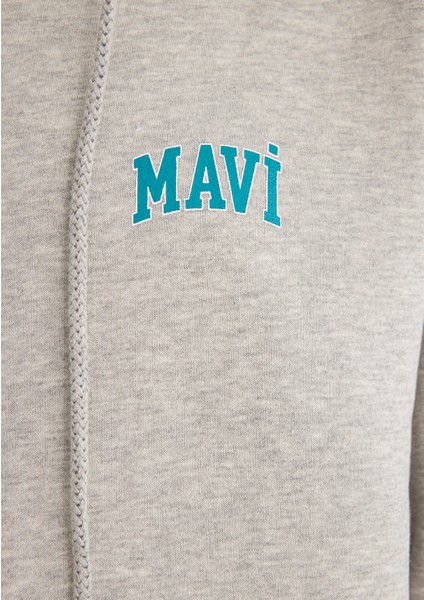 Mavi Logo Baskılı Fermuarlı Gri Sweatshirt 0611715-80196