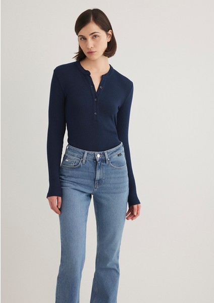 Düğme Detaylı Lacivert Tişört 1612915-82318