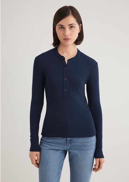 Düğme Detaylı Lacivert Tişört 1612915-82318