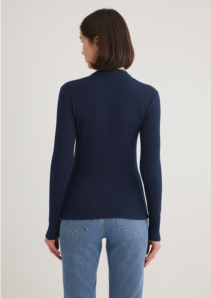 Düğme Detaylı Lacivert Tişört 1612915-82318
